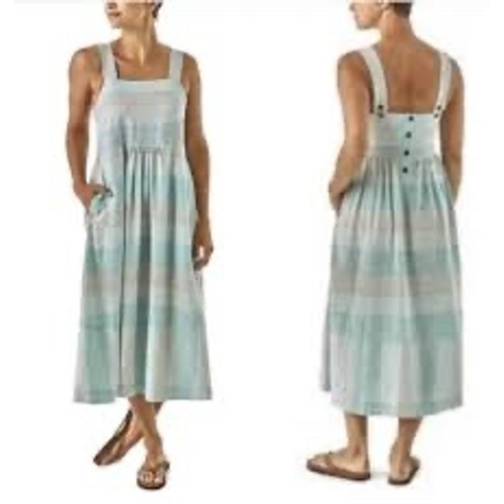 Patagonia Mint Green and Cream Striped Long Sleeve Dress